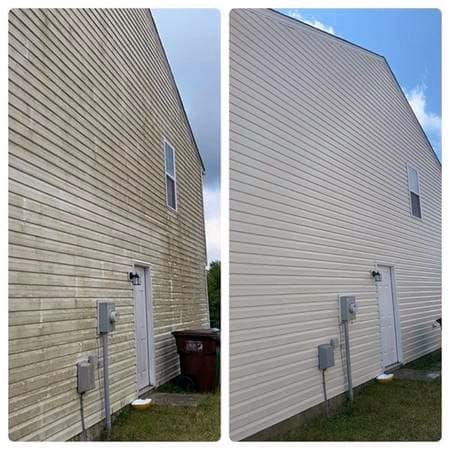 before after pressure washed wall